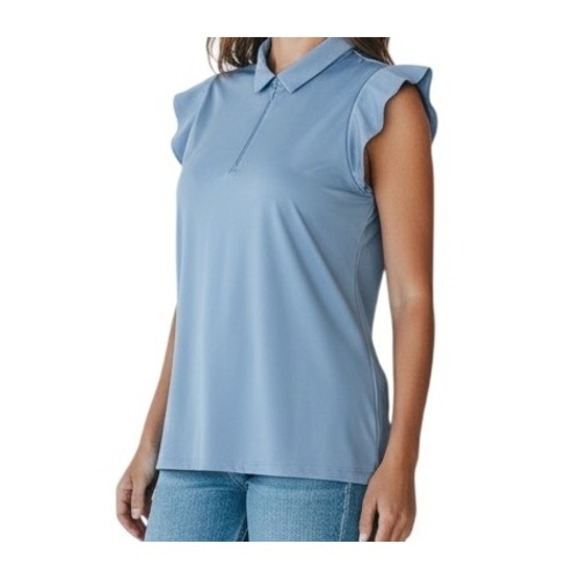 Laura Ashley Blue Short Sleeve performance golf Collared Zip Polo Shirt Top XL - Picture 2 of 8